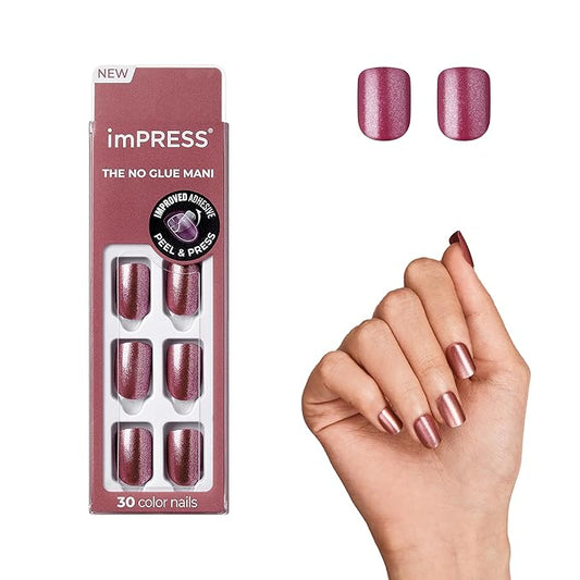 KISS imPRESS No Glue Mani Press On Nails, Color, 'Peanut Pink', Pink, Short Size, Squoval Shape, Includes 30 Nails, Prep Pad, Instructions Sheet, 1 Manicure Stick, 1 Mini File