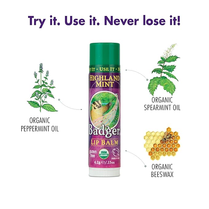 Badger Highland Mint Classic Lip Balm - 0.15oz Stick-VivaGrace Women