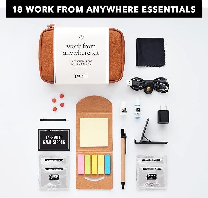 Pinch Provisions Work from Anywhere Kit, Includes 18 Essentials to Help You Stay on Task, Must-Have Essentials, Compact Multi-Functional Double-Pocket Vegan Leather Pouch-VivaGrace Women