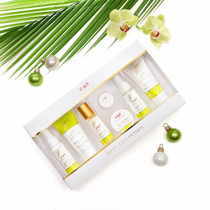 Pure Fiji Body Collection 7pacs- Bath and Body Gift Set Include - Body Mist,Coconut Crush, Body Oil, Body Butter, Soap, Body Lotion, Hand Creme - Travel Size, Scent Coconut Lime Blossom-VivaGrace Women