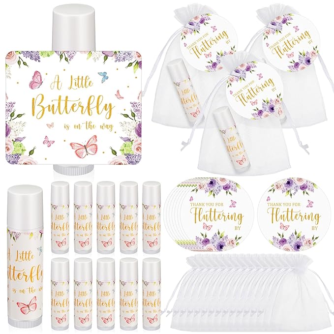 Fumete 50 Pack Butterfly Baby Shower Party Gifts Favors Bulk Lip Balms for Guests Boys Girls Neutral Gender Reveal Favors for Baby Shower Prizes Souvenirs Bags Stuffer Classroom Prizes-VivaGrace Women