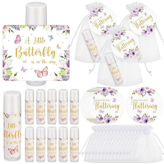Fumete 50 Pack Butterfly Baby Shower Party Gifts Favors Bulk Lip Balms for Guests Boys Girls Neutral Gender Reveal Favors for Baby Shower Prizes Souvenirs Bags Stuffer Classroom Prizes-VivaGrace Women