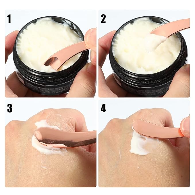 VOCOSTE 4 Pcs Makeup Spatula Mini Spoon, Eye Cream Massage Sticks Beauty Scoop, for Facial Cosmetic Face Cream, Zinc Alloy Moon Shape 2.13"x0.51", Silver Tone-VivaGrace Women