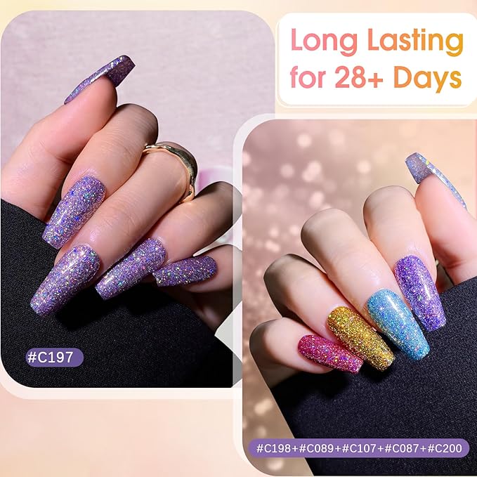 ROSALIND Glitter Gel Nail Polish, 8 Color Gold Glitter Gel Polish Sparkle Diamond Effect Sparkling Collection Soak Off Led Nail Art DIY Salon Gifts For Women-VivaGrace Women