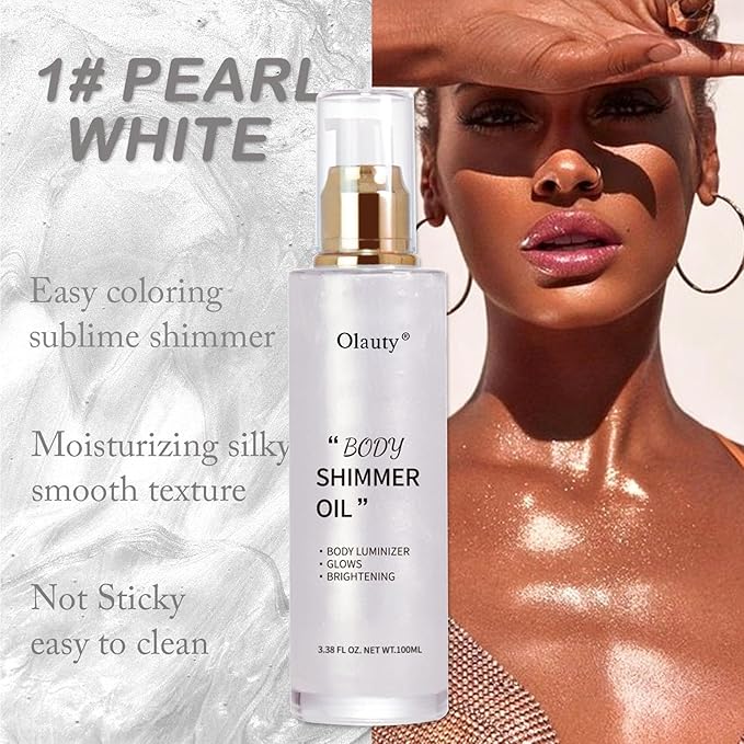 Shimmer Body Oil-Pearl White Face Brighten Glow Pearl Highlighter Liquid Illuminator Body Glow Oil,4 Color Bronze Makeup Glitter Body Shimmer Oil with Makeup Brush-VivaGrace Women