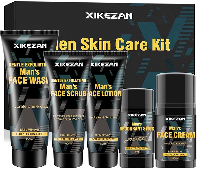 Mens Gifts for Men,Mens Skin Care Kit,Nourishe & Hydrate Skin w/Face Wash,Scrub,Lotion,Cream,Deodorant,Mens Stocking Stuffers for Men,Unique Christmas Gifts for Men Him Dad Husband Boyfriend Teen Boy-VivaGrace Women