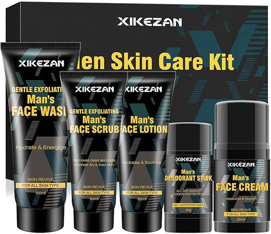 Mens Gifts for Men,Mens Skin Care Kit,Nourishe & Hydrate Skin w/Face Wash,Scrub,Lotion,Cream,Deodorant,Mens Stocking Stuffers for Men,Unique Christmas Gifts for Men Him Dad Husband Boyfriend Teen Boy-VivaGrace Women