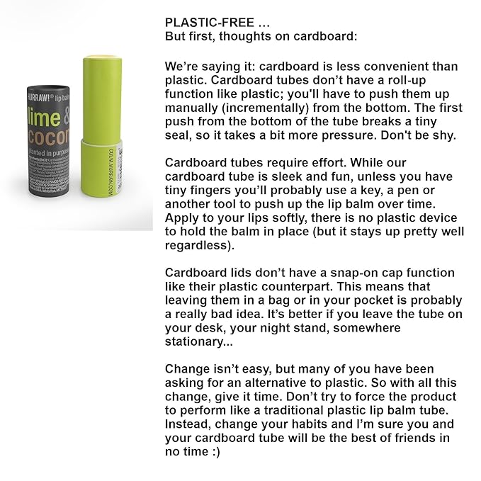 Hurraw! Lime & Coconut Lip Balm, 3 Pack: Plastic-Free with new cardboard push-up tube. Certified Organic, All Natural Origin, Vegan & Cruelty Free. Gluten Free. Bee, Shea, Soy & Palm Free. Made in USA-VivaGrace Women