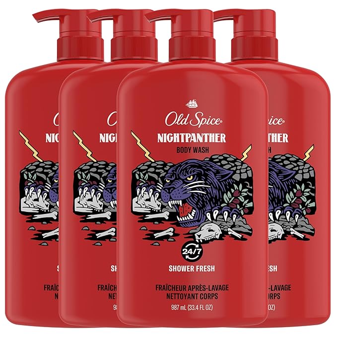 Old Spice Body Wash for Men, 3X Defense, 24/7 Shower Fresh with Long Lasting Lather, NightPanther Scent, 33.4 fl oz (Pack of 4)-VivaGrace Women
