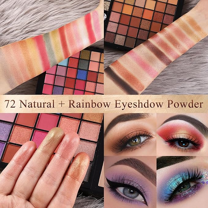 Makeup Sets For Teens Women Full Kits - All in One Gift Makeup Kits For Girls Make Up Set Included Eyeshadow, Blusher, Compact Powder, Eyeliner Pencil For Beginners (N)-VivaGrace Women