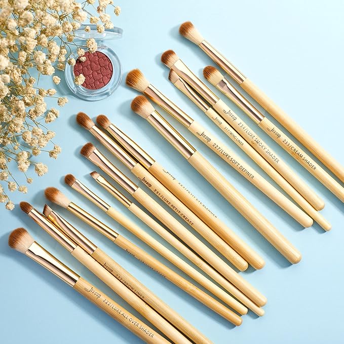 Jessup Eye Makeup Brushes Set, Premium Synthetic Eyeshadow Blending Concealer Eyebrow Eyeliner Brush, 15pcs Labeled Bamboo Make Up Brushes T137-VivaGrace Women