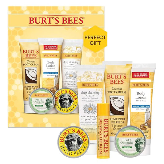 Burt's Bees Back to School Gifts Ideas, 6 College Dorm Products, Timeless Minis Set – Beeswax Lip Balm, Coconut Foot Cream, Milk & Honey Body Lotion, Deep Cleansing Cream, Res-Q Ointment & Hand Salve-VivaGrace Women