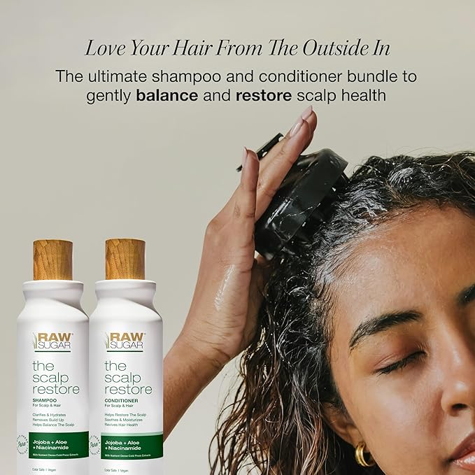 Raw Sugar Scalp Restore Hair Care Bundle, Shampoo and Conditioner Set with Jojoba, Aloe and Niacinamide, Formulated without Sulfates + Parabens-VivaGrace Women