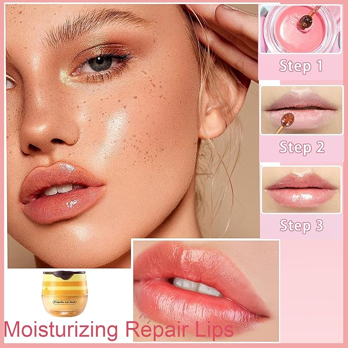 1 PCS Bee Lip Balm Honey Pot, Exfoliating Honey Bee Lip Balm Sleeping Lip Mask Overnight with Sticks, Honey Pot Lip Balm Prevention Dry Hydrating and Crack Lip Scrubs-VivaGrace Women