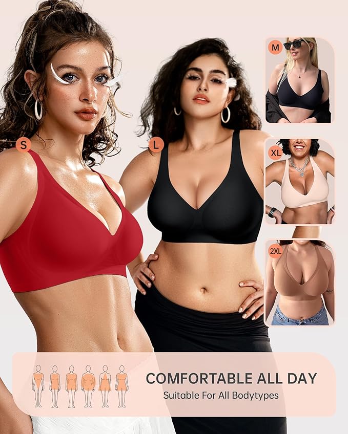 OEAK Womens Deep V Bras Wireless Comfortable Bra Supportive No Underwire Bras Tshirt Push Up Bralettes Plunge Seamless Bra-VivaGrace Women