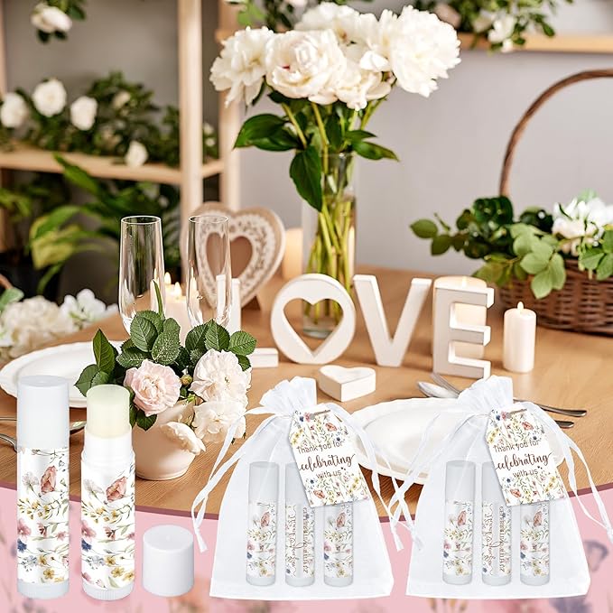 Dunzy 50 Pack Wildflower Party Baby Shower Favors Bulk Lip Balms Gifts Wedding Bridal Shower Favors Small Thank You Appreciation Gifts for Guests Women Employees Teachers Coworker Staff-VivaGrace Women