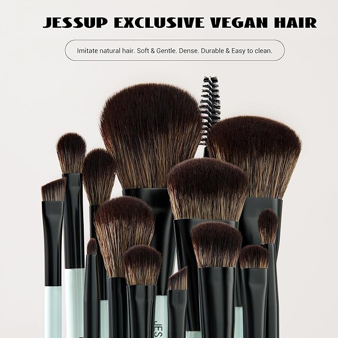 Jessup Makeup Brushes Set 10pcs, Double Sided Foundation Contour Blush Highlight Blending Eyebrow Brush Eyeshadow Eyeliner Concealer Brush, Bright Cyan Cruelty Free Cosmetic Tools T500-VivaGrace Women