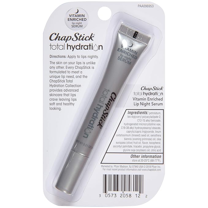 ChapStick Total Hydration Vitamin Enriched Lip Night Serum, Night Lip Serum for Overnight Lip Care - 0.21 Oz-VivaGrace Women