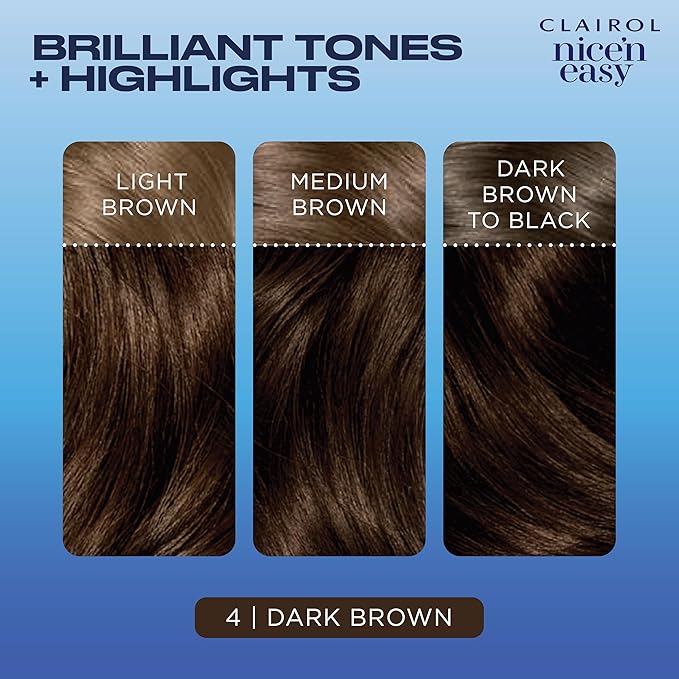 Clairol Nice'n Easy Permanent Hair Dye, 4 Dark Brown Hair Color, Pack of 3-VivaGrace Women
