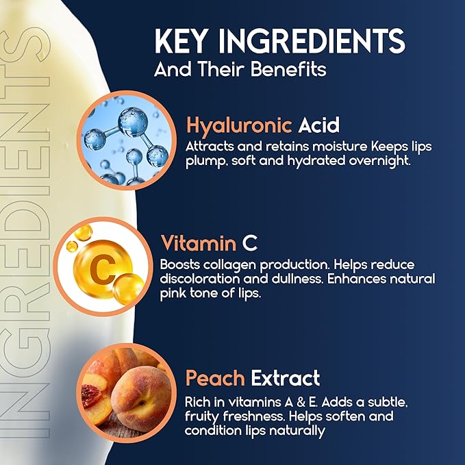 Lip Mask Overnight with Hyaluronic Acid & Collagen, Lip Sleeping Mask for Dry Cracked Lips, Moisturizing, Hydrating, Exfoliating Night Treatment for Lip Care (Peach)-VivaGrace Women