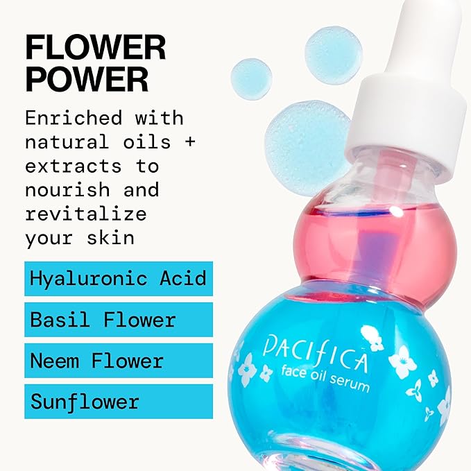 Pacifica Face Oil Serum - Flower Fix Bi-Phase Hydrating Skin Barrier - w/Hyaluronic Acid & Natural Botanical Ingredients - for Dry Sensitive Skin Vegan & Cruelty-Free Dermatologist Approved-VivaGrace Women