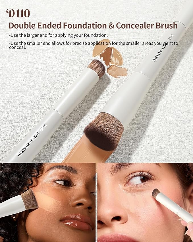 EIGSHOW Makeup Brush Set, 3Pcs Double Ended Face Makeup Brushes for Foundation Powder Contour Highlight Concealer Nose Shadow, Travel Gift Set (Beige)-VivaGrace Women