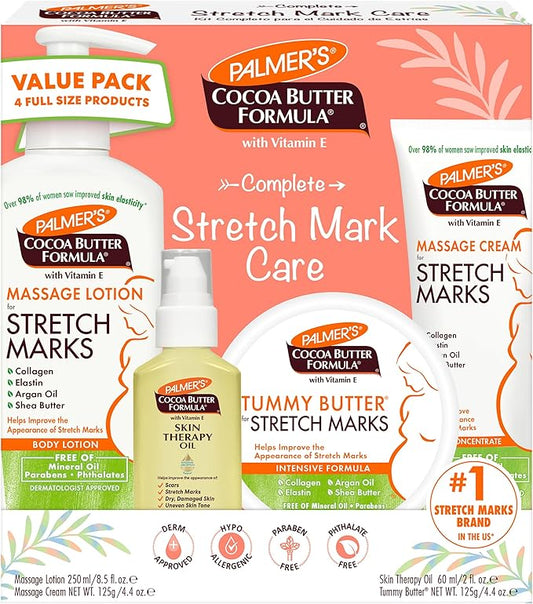 Palmer's Cocoa Butter Formula Pregnancy Skin Care Kit for Stretch Marks and Scars, Dermatologist Approved, Gift for Mom to Be, 4 Piece Full Size Set-VivaGrace Women
