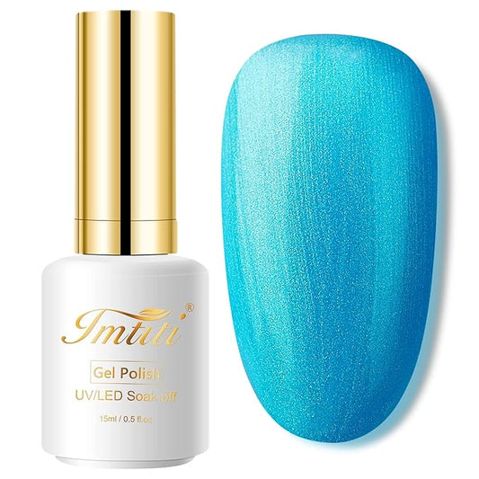 Imtiti Pearl Neon Gel Nail Polish, 1 Pcs 15ml Neon Blue Color Soak Off LED Long-Lasting Nail Gel Polish Nail Art Starter Manicure Salon DIY at Home, 0.5 Fluid Ounces