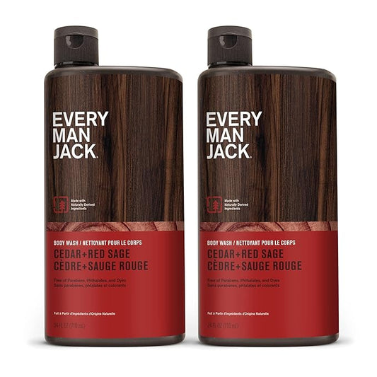 Every Man Jack Nourishing Cedar + Red Sage Mens Body Wash for All Skin Types - Naturally Derived Ingredients - Cleanse and Hydrate Skin with Coconut and Glycerin - 24oz 2 Bottles-VivaGrace Women