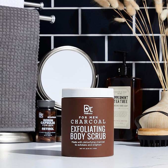 Dr. Wellness Body Scrub for Men- Ultimate Exfoliating Scrub Infused with Charcoal, Men’s Body Wash in Jar with Twist Top, 23 oz, For All Skin Types-VivaGrace Women