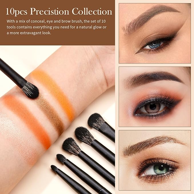Jessup Eyeshadow Brush Set, 10Pcs Eye Makeup Brushes Professional for Blending Eye Shadow Liner Crease, Duo-end Brow Brush, Elegant Black T337-VivaGrace Women