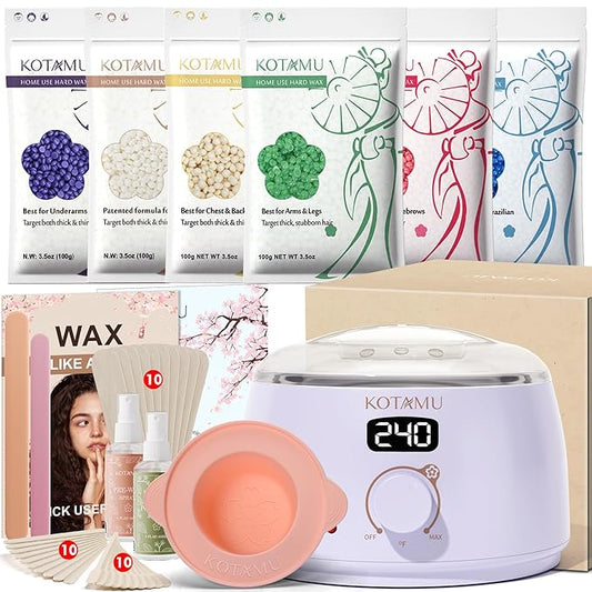 KOTAMU Waxing Kit for Women & Men, Wax Warmer for Hair Removal, Digital Wax Kit with SiliconePot，Ideal for Face Eyebrow Arm Legs Armpit &Sensitive Skin, Purple Waxing Machine With 44 Accessories-VivaGrace Women