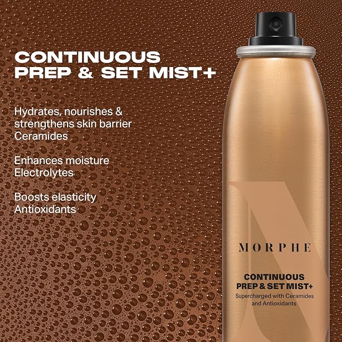 Morphe Mini Continuous Prep & Set Setting Spray - Hydrating Setting Spray for Makeup & Skin Prep - Enriched with Ceramides and Antioxidants for a Radiant Finish (3 Count, 1.3 fl oz)-VivaGrace Women