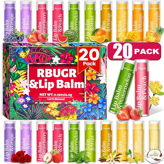 20 Pack Lip Balm, 12 Flavored Natural Lip Balm Bulk Set, Moisturizing Bulk Mini Balm Pack for Dry Cracked Lips,Hydrating for Gifts Party Favors(4.2g/0.15oz)-VivaGrace Women