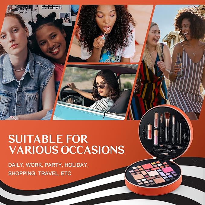 Color Nymph All In One Makeup Kit For Teens With Portable Cosmetics Bag, Multiple Makeups For Begginers As Christmas,New Year,Birthday Gift Included 38-Colors Eyeshadows Lipglosses Brushes(Orange)-VivaGrace Women