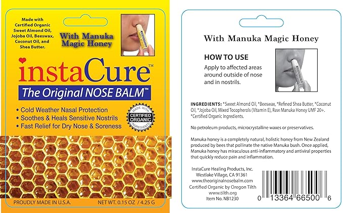 InstaCure's Original Nose Balm with Manuka Honey. Fast Relief for Cracked, Dry & Sore Noses + InstaCure Original Derma Balm Jumbo-Sized Skin Revival Tube. Soothes & Heals Dry, Irritated Skin-VivaGrace Women