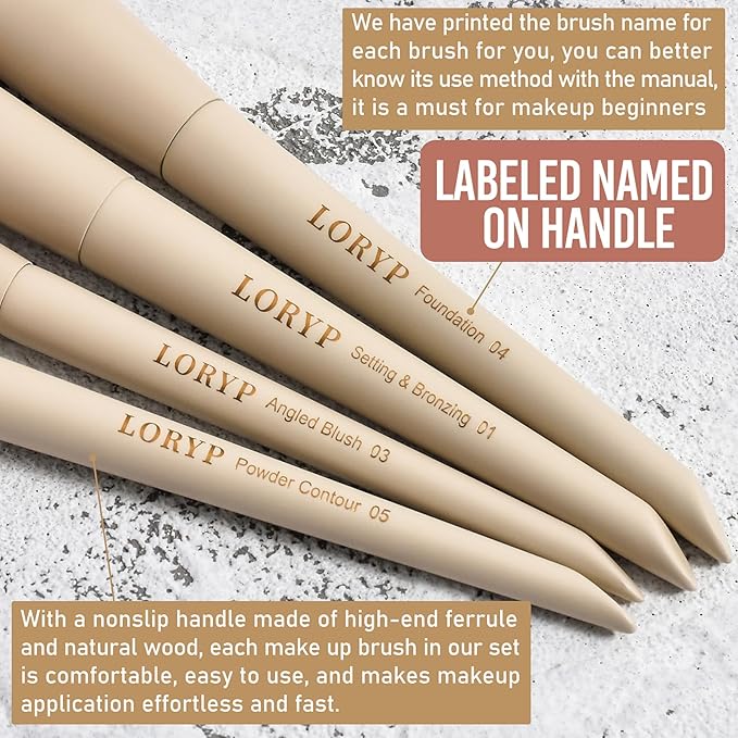 LORYP Makeup Brushes Set Labeled 18 Piece Face and Eye Brush Set Ultra soft hair Foundation, Concealer, Blush, Contour, Blending, Eyeshadow Khaki Brush kit-VivaGrace Women