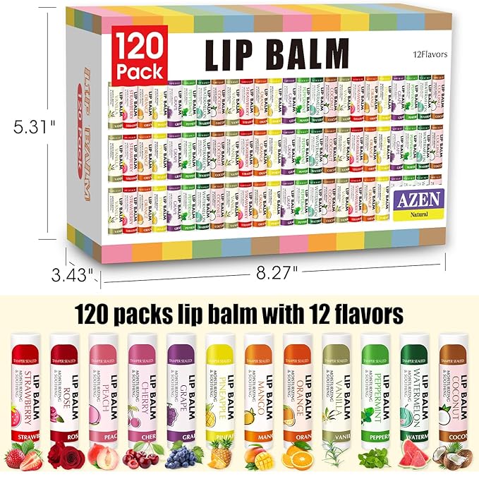 AZEN 120 Pack Lip Balm, Natural Lip Balm Bulk, Lip Care Product, Moisturizing Lip Balm for dry cracked lips-VivaGrace Women