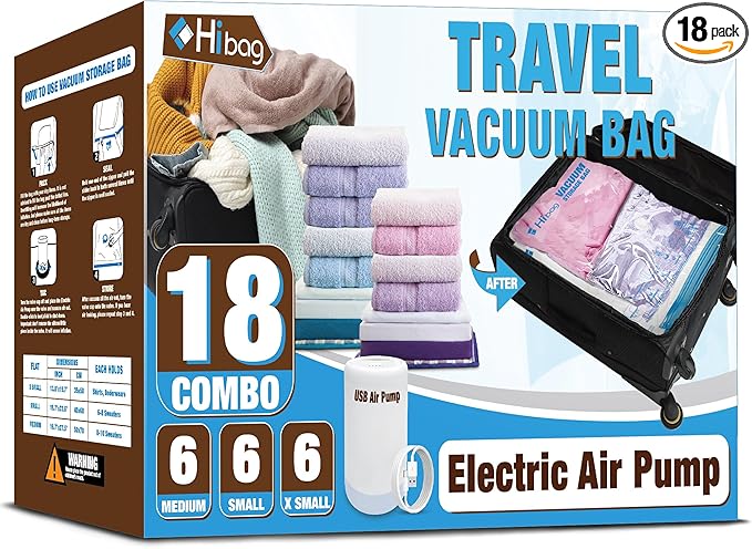 Travel Vacuum Bags with Electric Pump for Luggage and Suitcase, Vacuum Seal Compression Packing Bags for Clothes Clothing, Combo 18 Pack-VivaGrace Women