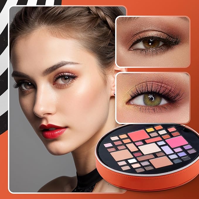 Color Nymph All In One Makeup Kit For Teens With Portable Cosmetics Bag, Multiple Makeups For Begginers As Christmas,New Year,Birthday Gift Included 38-Colors Eyeshadows Lipglosses Brushes(Orange)-VivaGrace Women