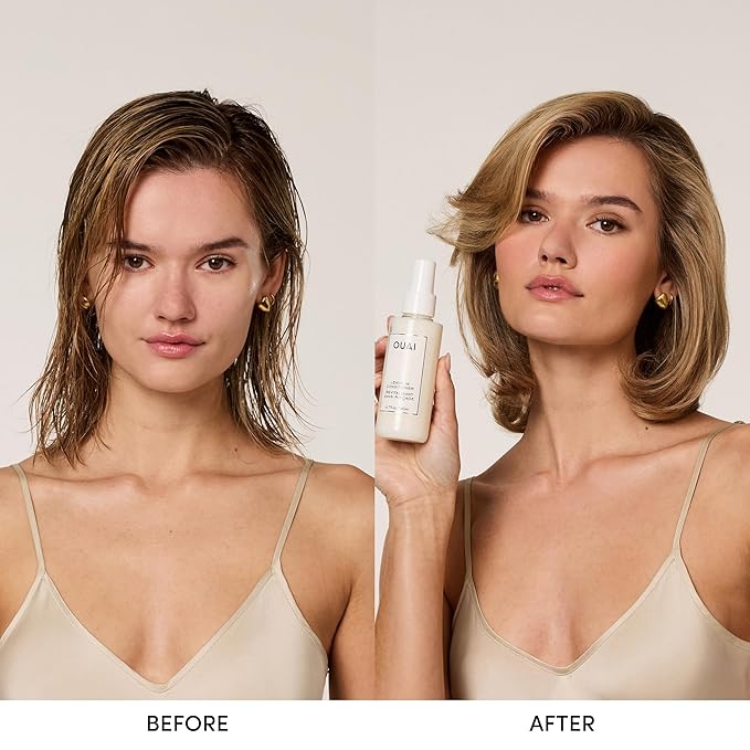 OUAI Full Size Leave In Conditioner & Deluxe Size Wave Spray Bundle - Hair Styling Products for Frizz Control, Volume, Texture & Added Shine (2 Count)-VivaGrace Women
