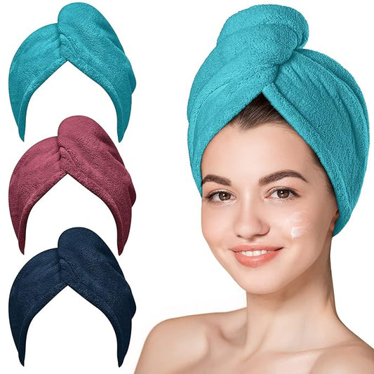 Hicober Microfiber Hair Towel, Hair Towel Wrap Turbans for Women,Hair Drying Towel Wrap Hair Accessories for Women Girls-Plum,Navy,Aqua Green,3Packs-VivaGrace Women