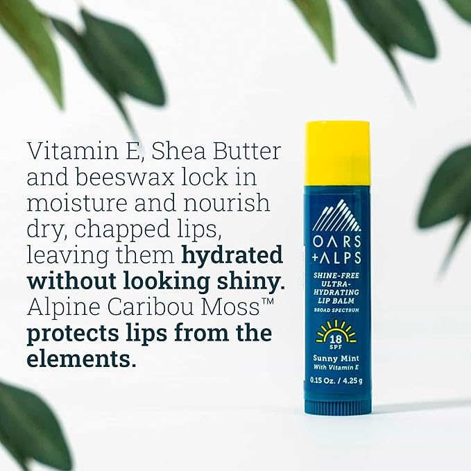 Oars + Alps Shine Free Lip Balm and SPF 18 Sunscreen, Lip Care with Sunny Mint Scent, Water and Sweat Resistant, 0.15 Oz Each, 3 Pack-VivaGrace Women