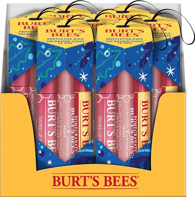 Burt's Bees Mistletoe Kiss Pink, Pomegrante, Peony, Hibiscus Lip Balm and Shimmer Holiday Collection Gift Set of 3-1 Count-VivaGrace Women