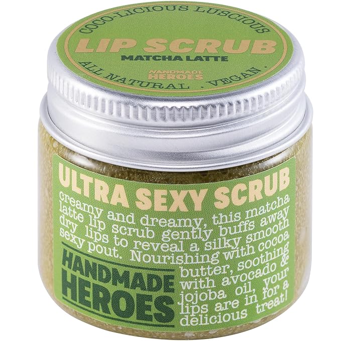 Handmade Heroes Matcha Latte Lip Scrub 1oz | 100% Natural Vegan Skin Care | Deep Conditioning Lip Scrub for Dry Lips with Jojoba Oil Avocado Oil | Natural Lightening Lip Exfoliator & Lip Plumper-VivaGrace Women