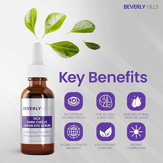 Beverly Hills DCX Under Eye Serum for Wrinkles, Puffy Eyes and Dark Cirlces Treatment for All Skin Types | Anti Wrinkle Serum with Seaweed, Hyaluronic Acids & Peptides for Hydrated & Soft Skin, 30 mL-VivaGrace Women