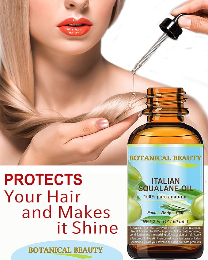 SQUALANE Italian Olive. 100% Pure Natural Undiluted Oil. 2 fl.oz- 60ml. 100% Ultra-Pure Moisturizer for Face, Skin, Body, Hair. Reliable 24/7 skincare protection-VivaGrace Women