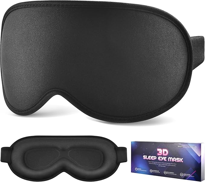 Sleep Mask for Side Sleeper Women Men, Eye Mask for Sleeping Light Blocking, 3D Contoured Cup Sleeping Mask, Soft Breathable Sleep Eye Mask with Adjustable Elastic Strap for Travel (Black)-VivaGrace Women