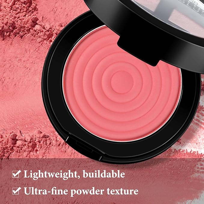 Boobeen Soft Blend Powder Blush for Cheeks, Buildable Color Matte Smooth Blush Palette Compact Blush Powder Makeup, Long-lasting Flush Color, with Mirror and Brush-VivaGrace Women