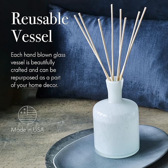LAFCO New York Signature Reed Diffuser, Marine - 15 oz - Up to 9 Months Fragrance Life - Reusable, Hand Blown Glass Vessel - Natural Wood Reeds - Made in The USA-VivaGrace Women
